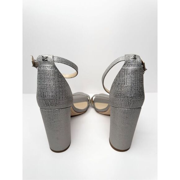Sam‎ Edelman Sandals Womens Size 9.5 Silver Ankle Strap Metallic Block Heel - Picture 6 of 12